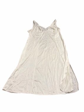 70s/80s European Vintage Triumph Silky Lace Bust Split Hem Slip Dress Ivory M/L